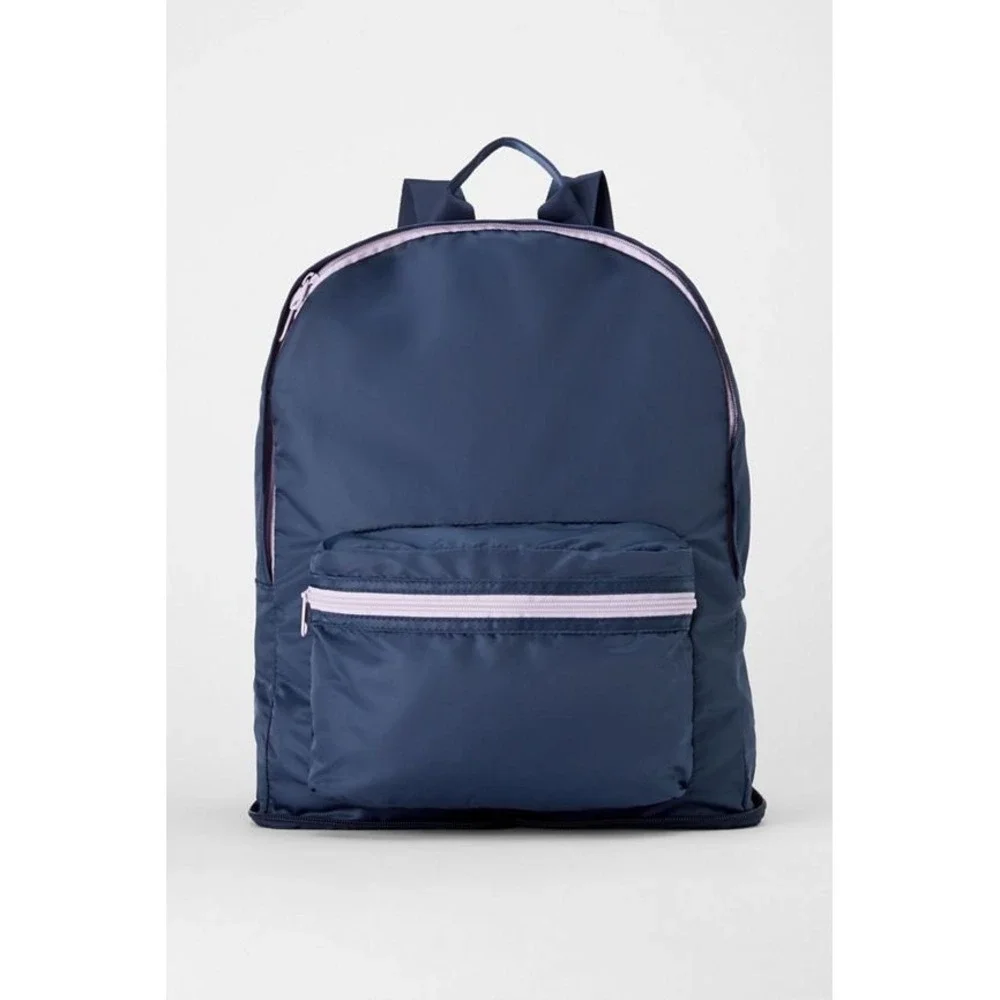 Fabletics Packable Backpack Navy Blue Pink Trim Lightweight Travel Gym Bag